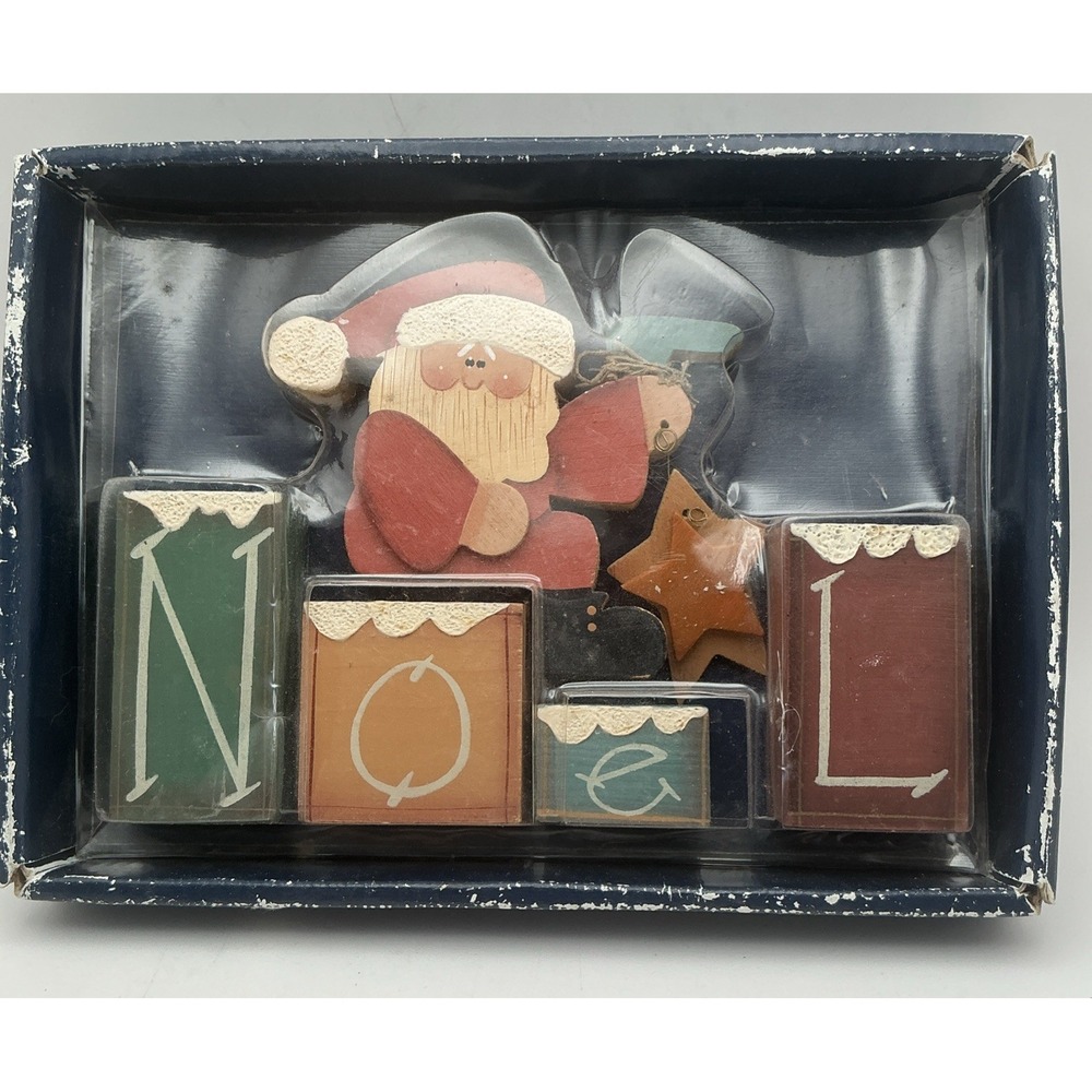 Vintage 1998 Crazy Mountain Folk Art Christmas Noel Block Set New Old Stock